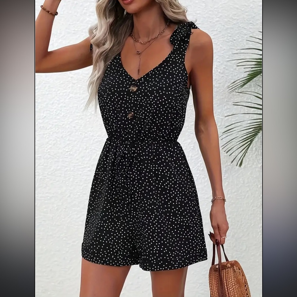 SHEIN Monochrome Polka Dot Romper